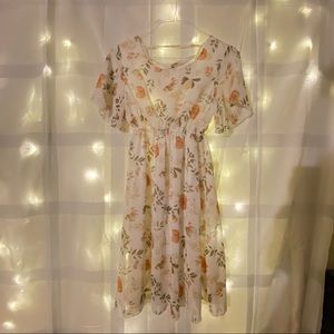 🥝White Floral Chiffon Dress